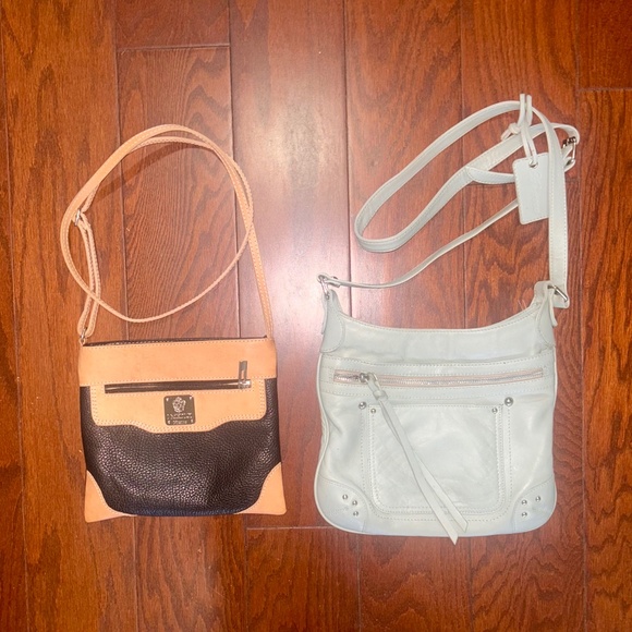 Lot of 2 Vintage Designer Crossbody Bags Real Leather Italian Black Tan Gray - Picture 1 of 10